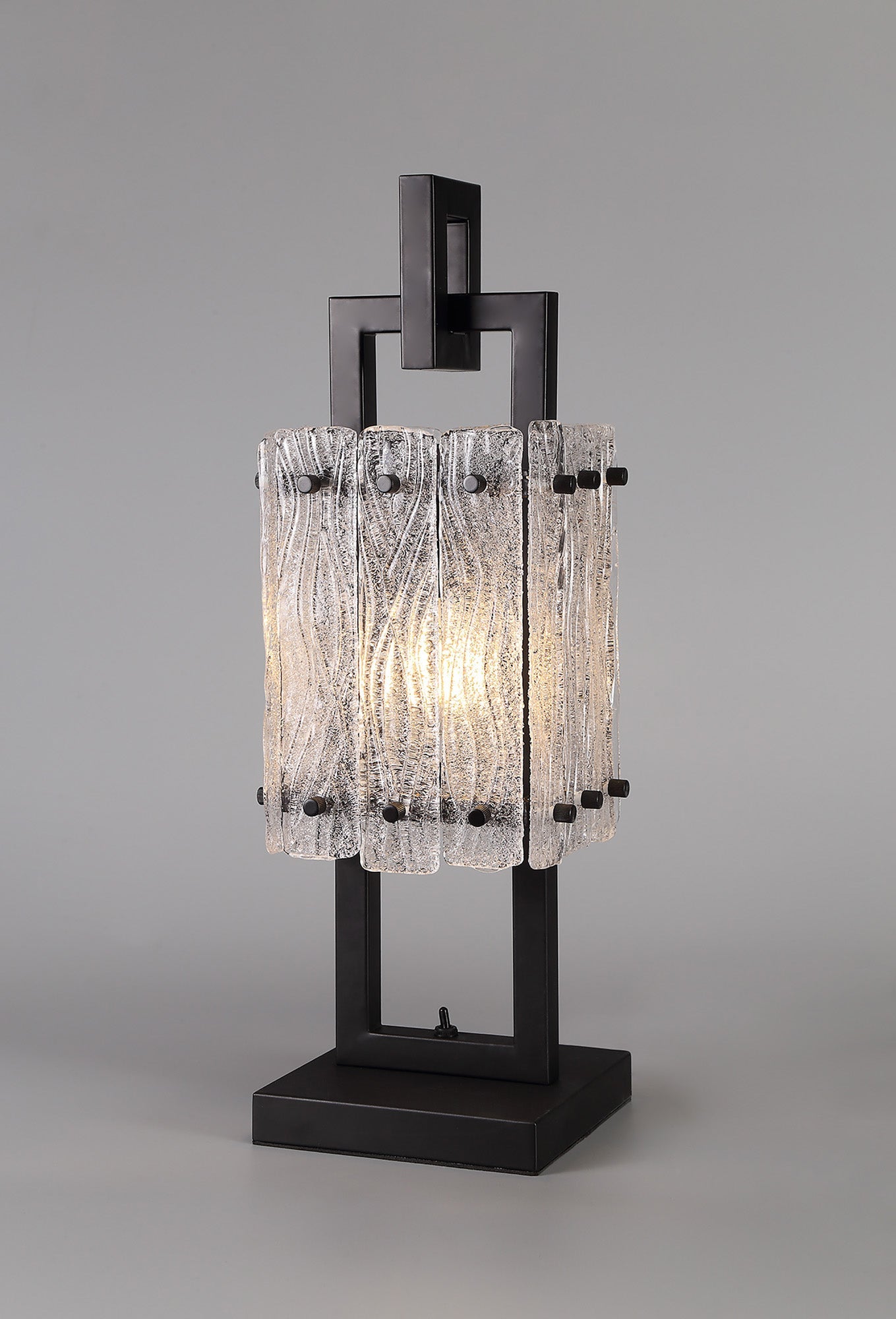 Mobberley Table Lamp, 1 Light E27, Matt Black and Crystal Sand Glass