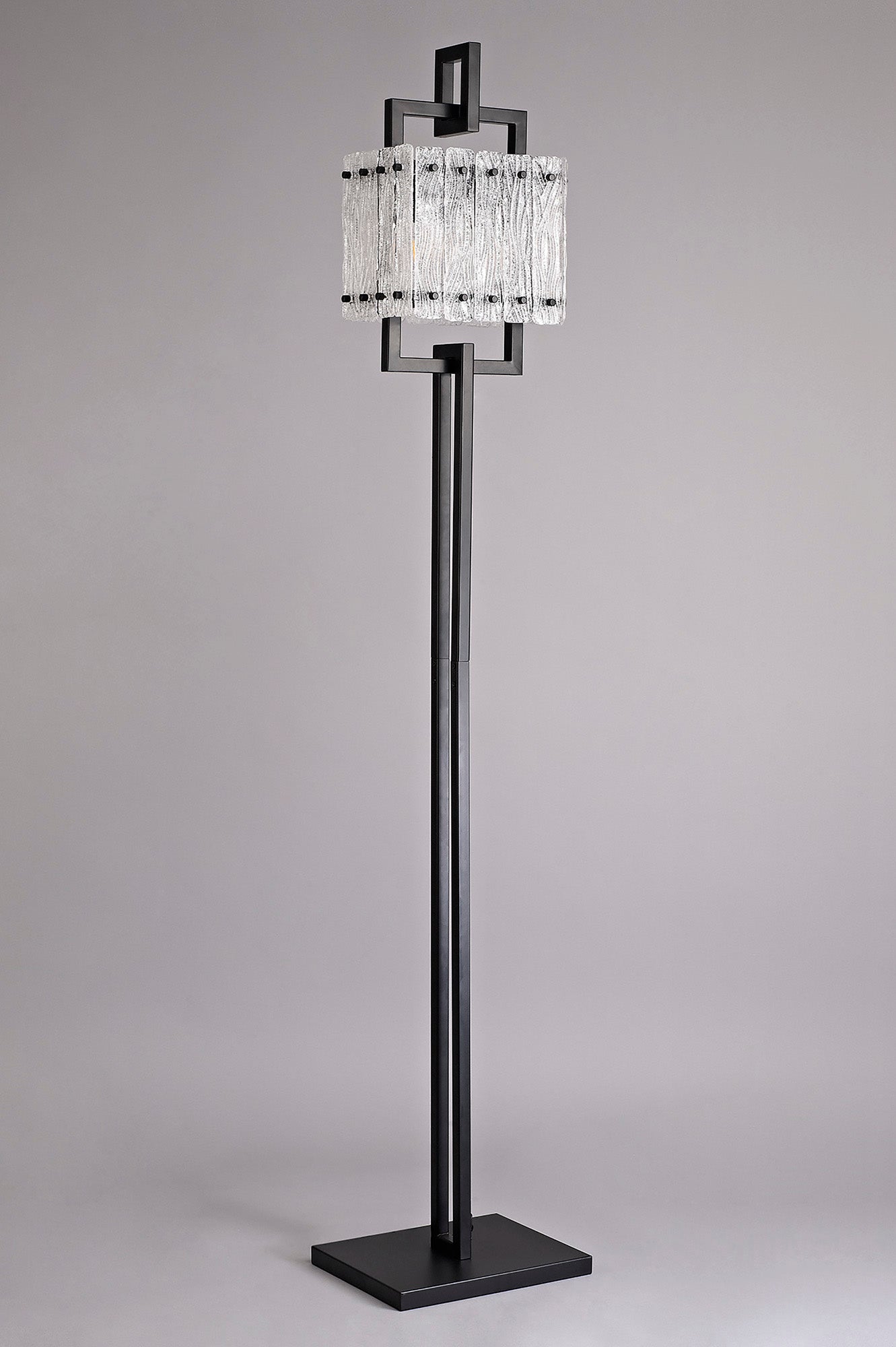 Mobberley Floor Lamp, 2 Light E27, Matt Black and Crystal Sand Glass
