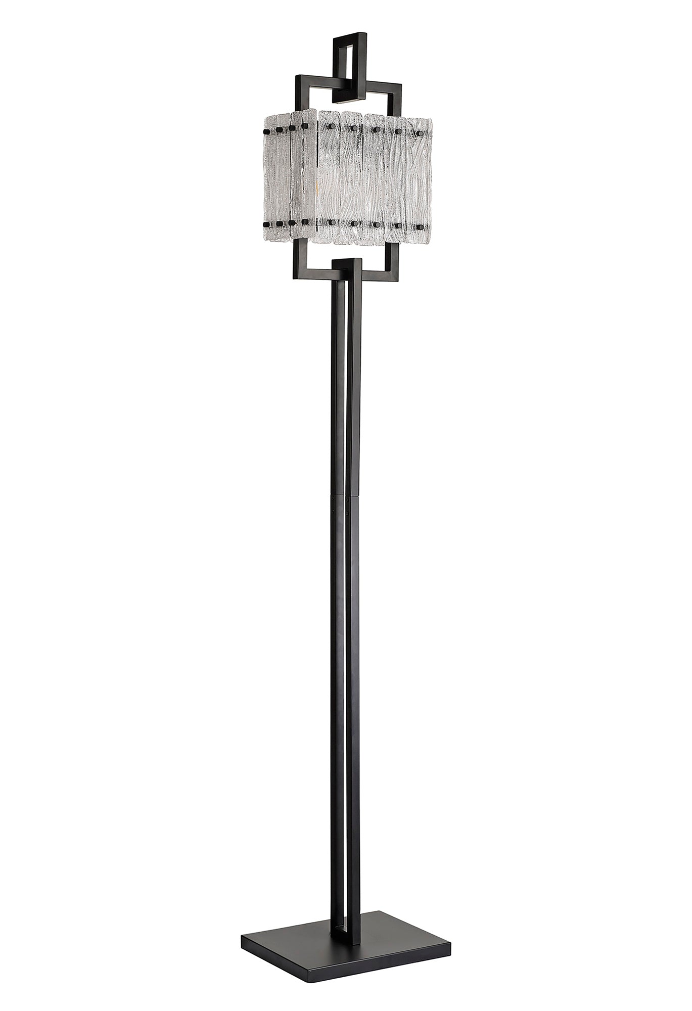 Mobberley Floor Lamp, 2 Light E27, Matt Black and Crystal Sand Glass