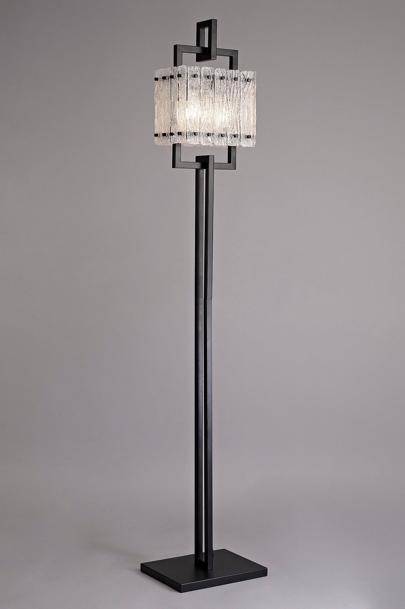 Mobberley Floor Lamp, 2 Light E27, Matt Black and Crystal Sand Glass