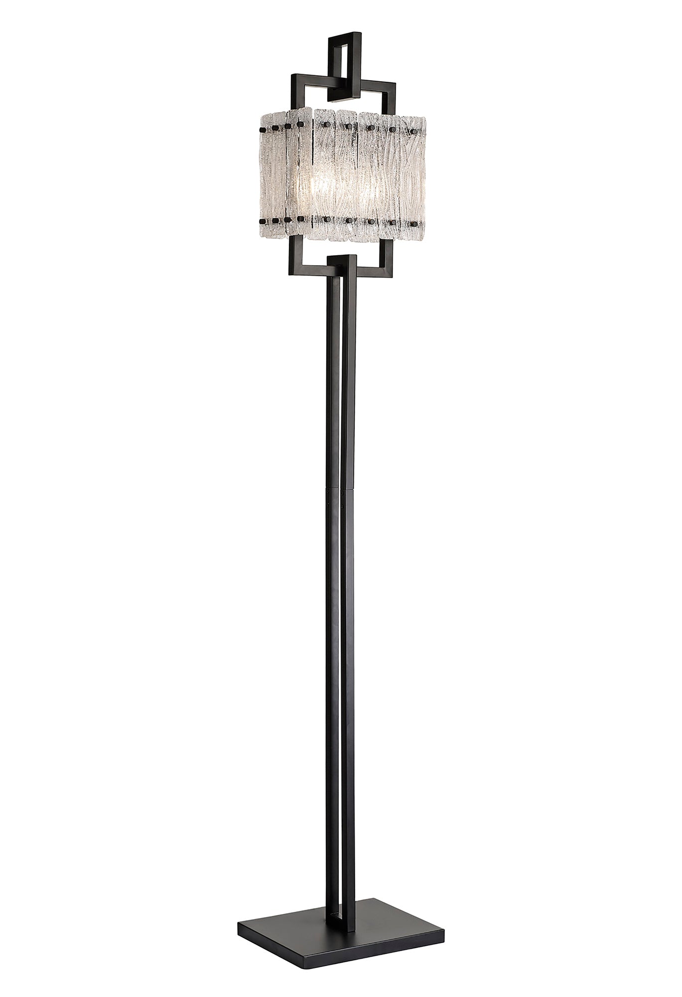 Mobberley Floor Lamp, 2 Light E27, Matt Black and Crystal Sand Glass