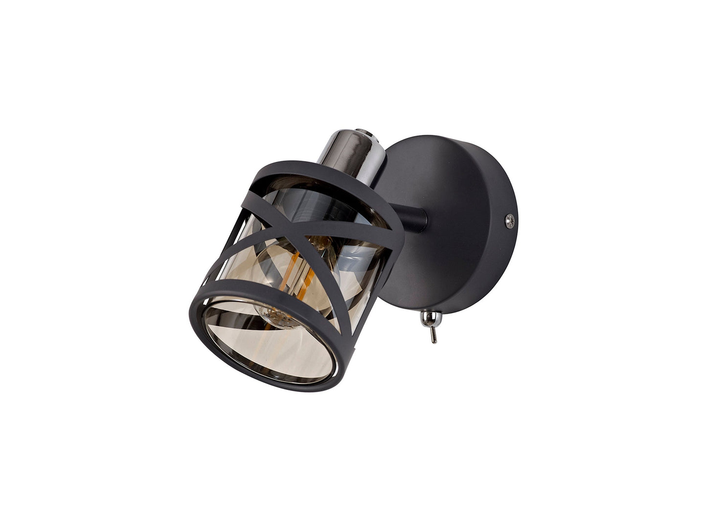 Mobbers 1 Light Switched Spotlight E14, Matt Grey and Polished Chrome and Cognac