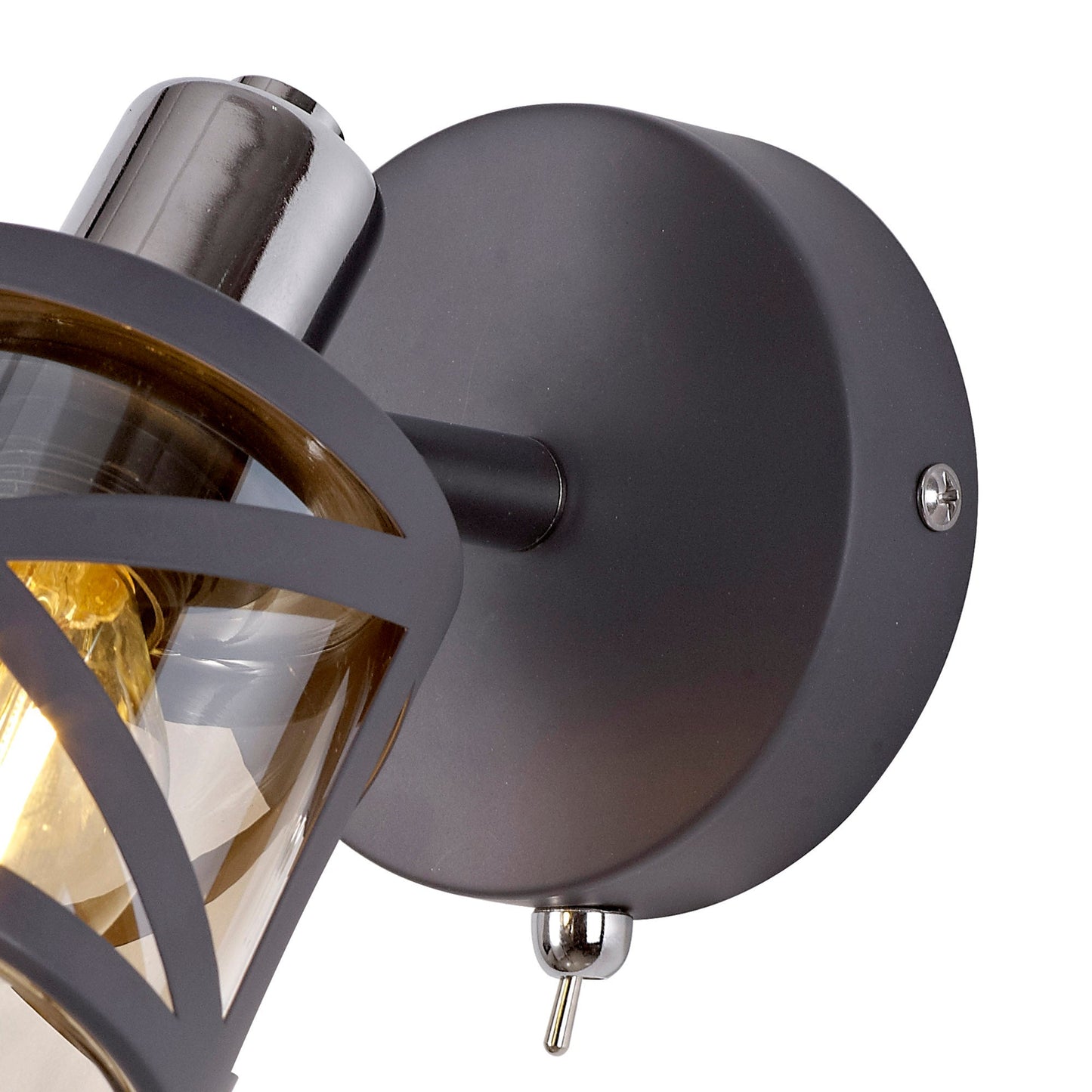 Mobbers 1 Light Switched Spotlight E14, Matt Grey and Polished Chrome and Cognac