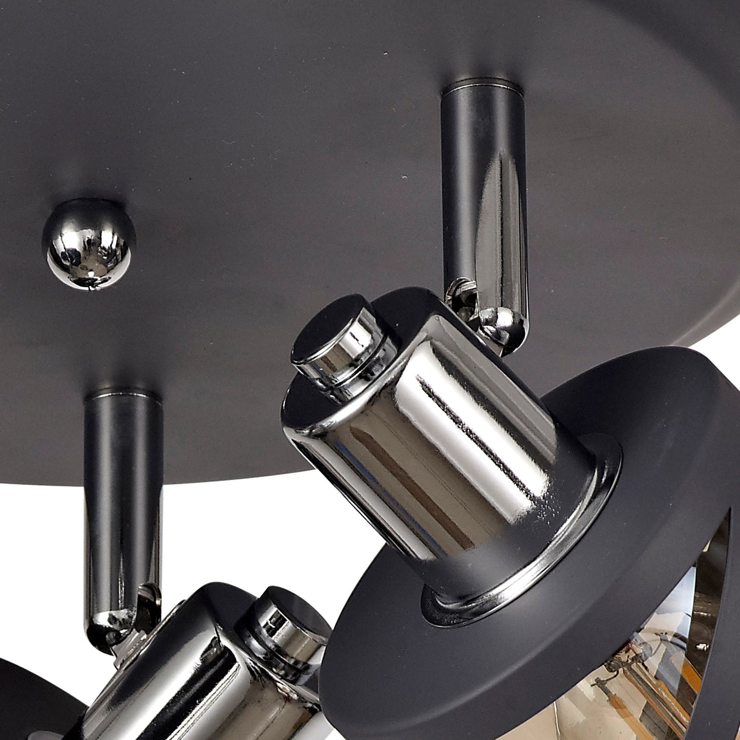 Mobbers 3 Light Round Spotlight E14, Matt Grey and Polished Chrome and Cognac