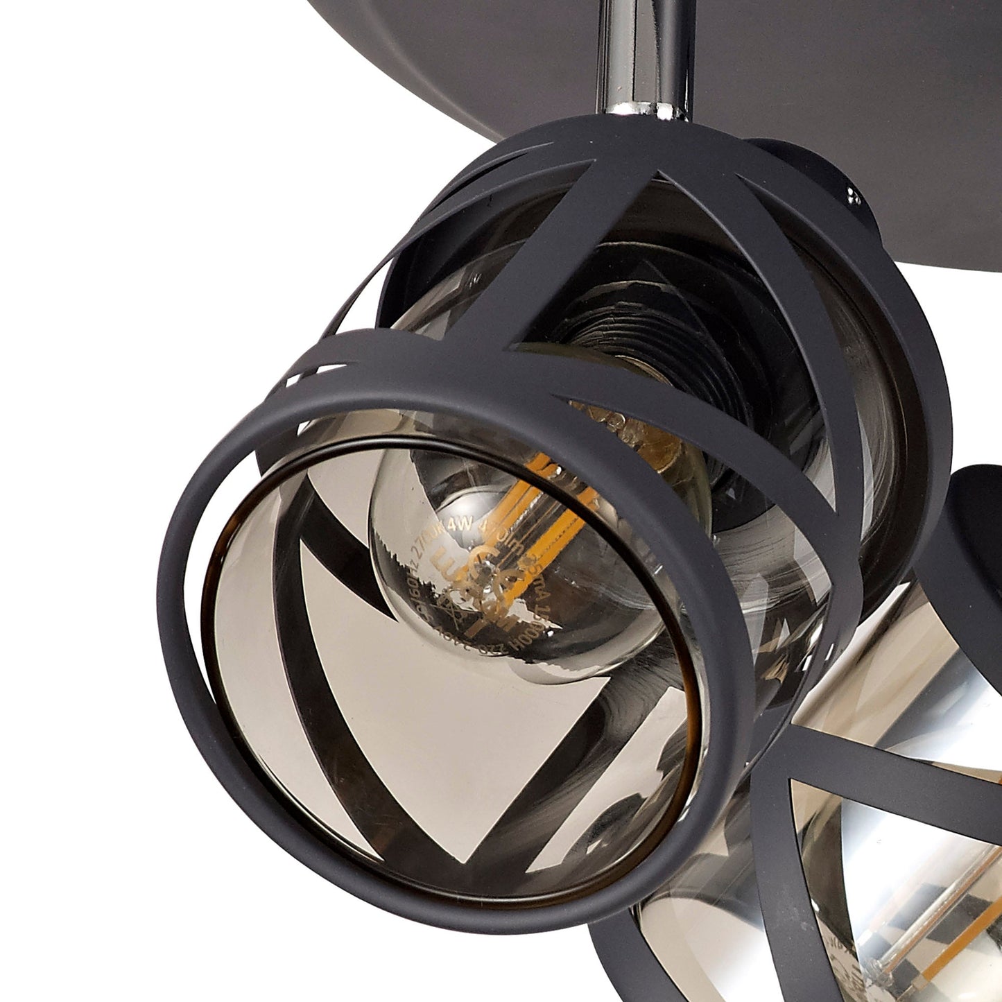 Mobbers 3 Light Round Spotlight E14, Matt Grey and Polished Chrome and Cognac