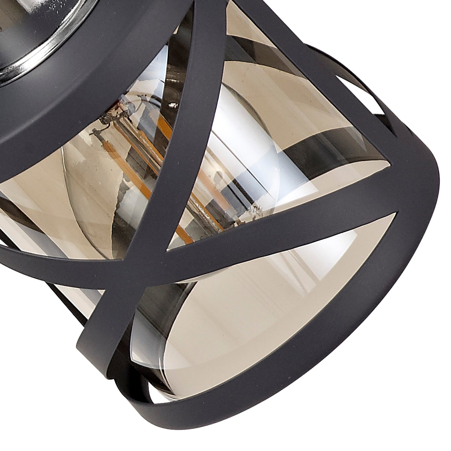 Mobbers 3 Light Round Spotlight E14, Matt Grey and Polished Chrome and Cognac