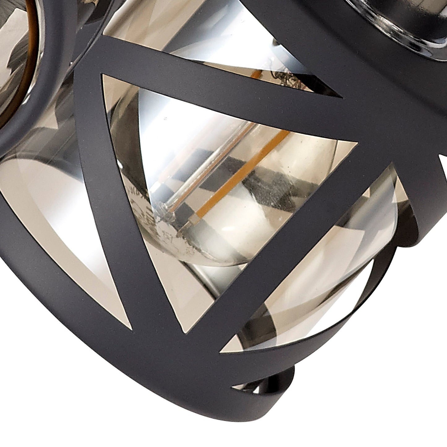 Mobbers 3 Light Round Spotlight E14, Matt Grey and Polished Chrome and Cognac