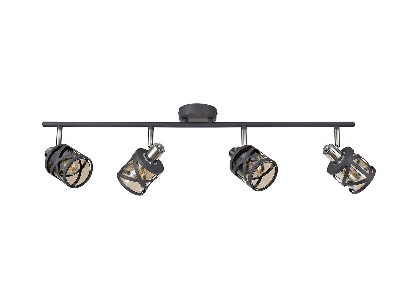 Mobbers 4 Linear Bar Light Spotlight E14, Matt Grey and Polished Chrome and Cognac