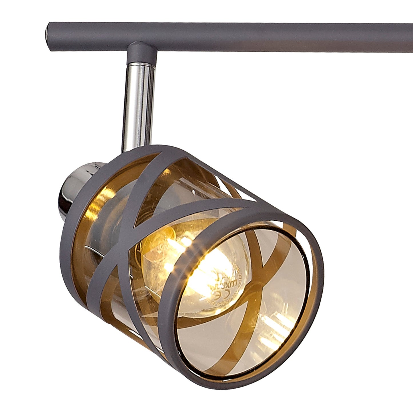 Mobbers 4 Linear Bar Light Spotlight E14, Matt Grey and Polished Chrome and Cognac