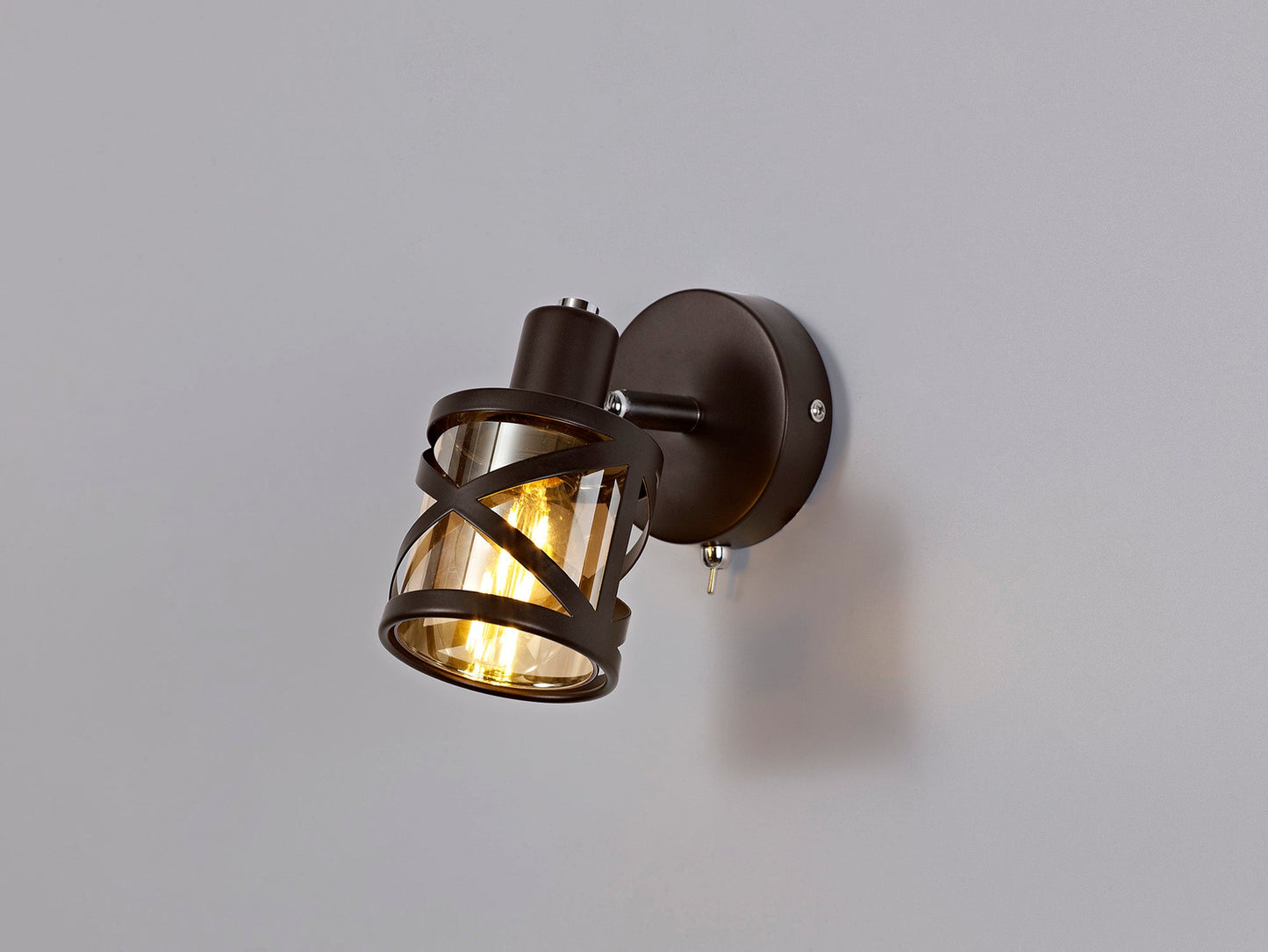 Mobbers 1 Light Switched Spotlight E14, Oiled Bronze and Polished Chrome and Amber