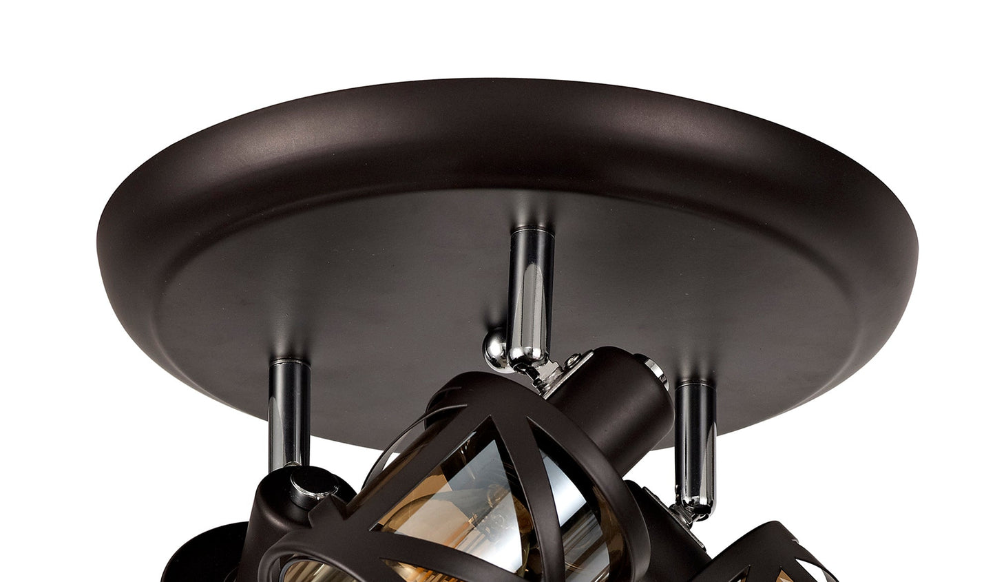 Mobbers 3 Light Round Spotlight E14, Oiled Bronze and Polished Chrome and Amber