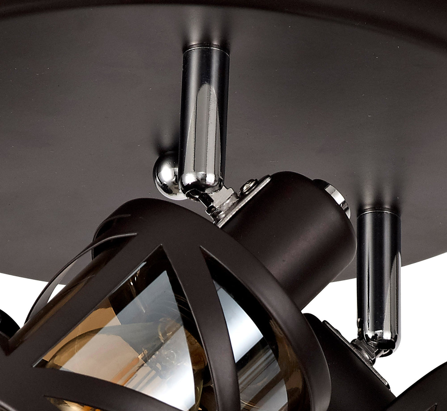 Mobbers 3 Light Round Spotlight E14, Oiled Bronze and Polished Chrome and Amber