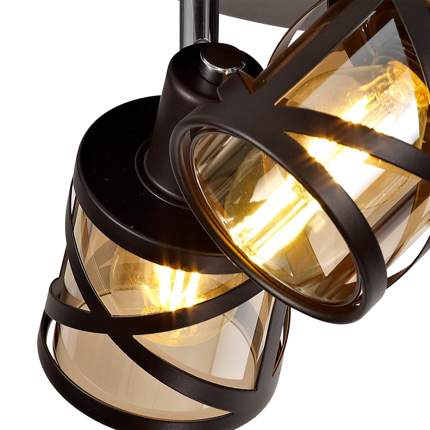 Mobbers 3 Light Round Spotlight E14, Oiled Bronze and Polished Chrome and Amber