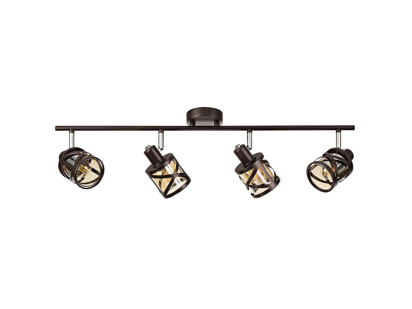 Mobbers 4 Light Linear Bar Spotlight E14, Oiled Bronze and Polished Chrome and Amber