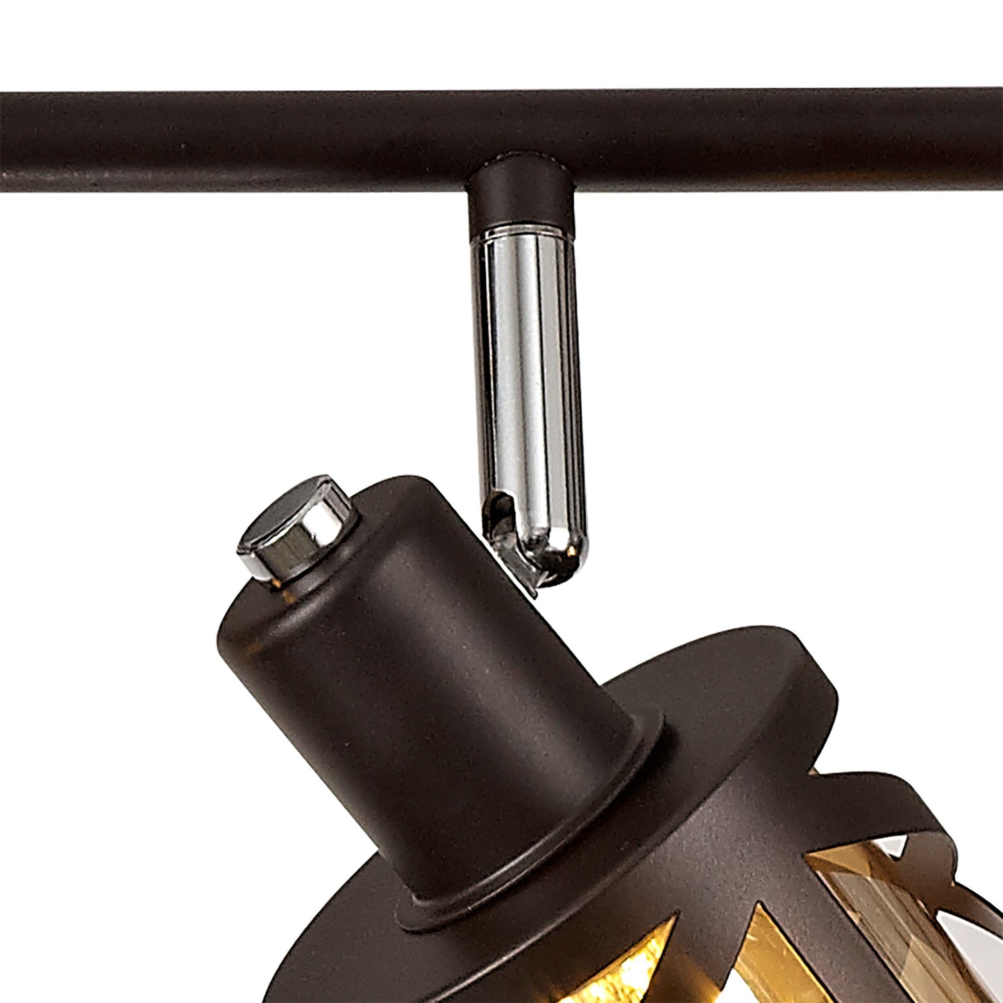 Mobbers 4 Light Linear Bar Spotlight E14, Oiled Bronze and Polished Chrome and Amber