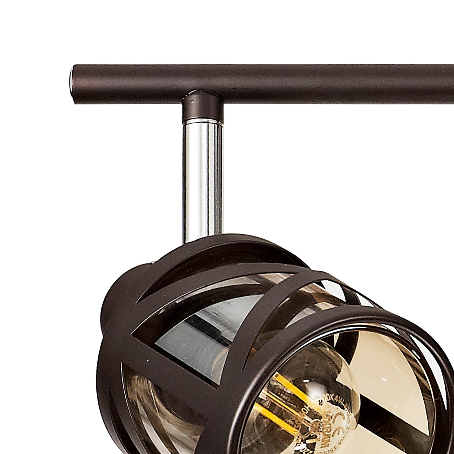 Mobbers 4 Light Linear Bar Spotlight E14, Oiled Bronze and Polished Chrome and Amber