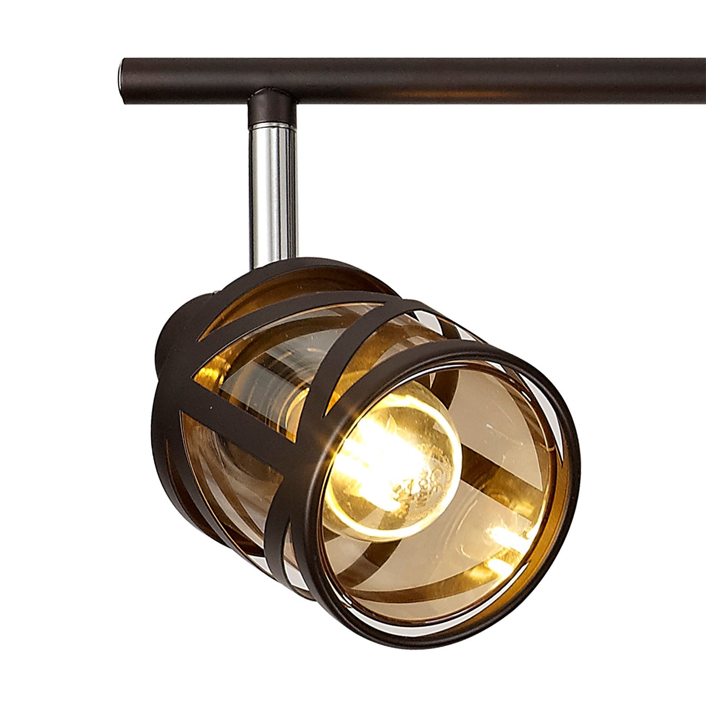 Mobbers 4 Light Linear Bar Spotlight E14, Oiled Bronze and Polished Chrome and Amber