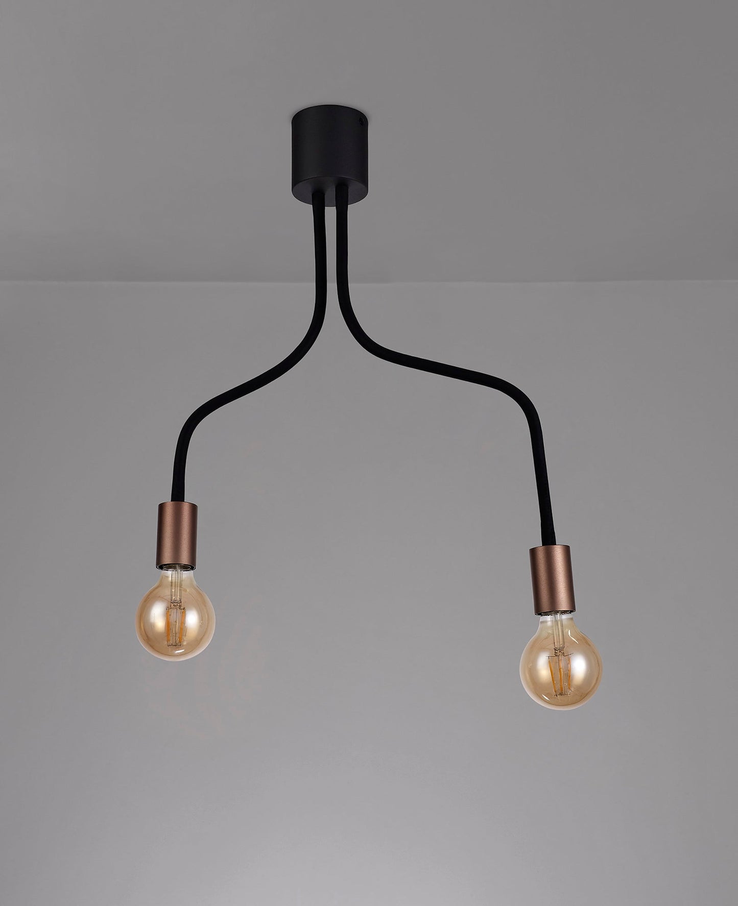 Moss Flexible Ceiling 2 Light E27, Satin Black and Brushed Copper