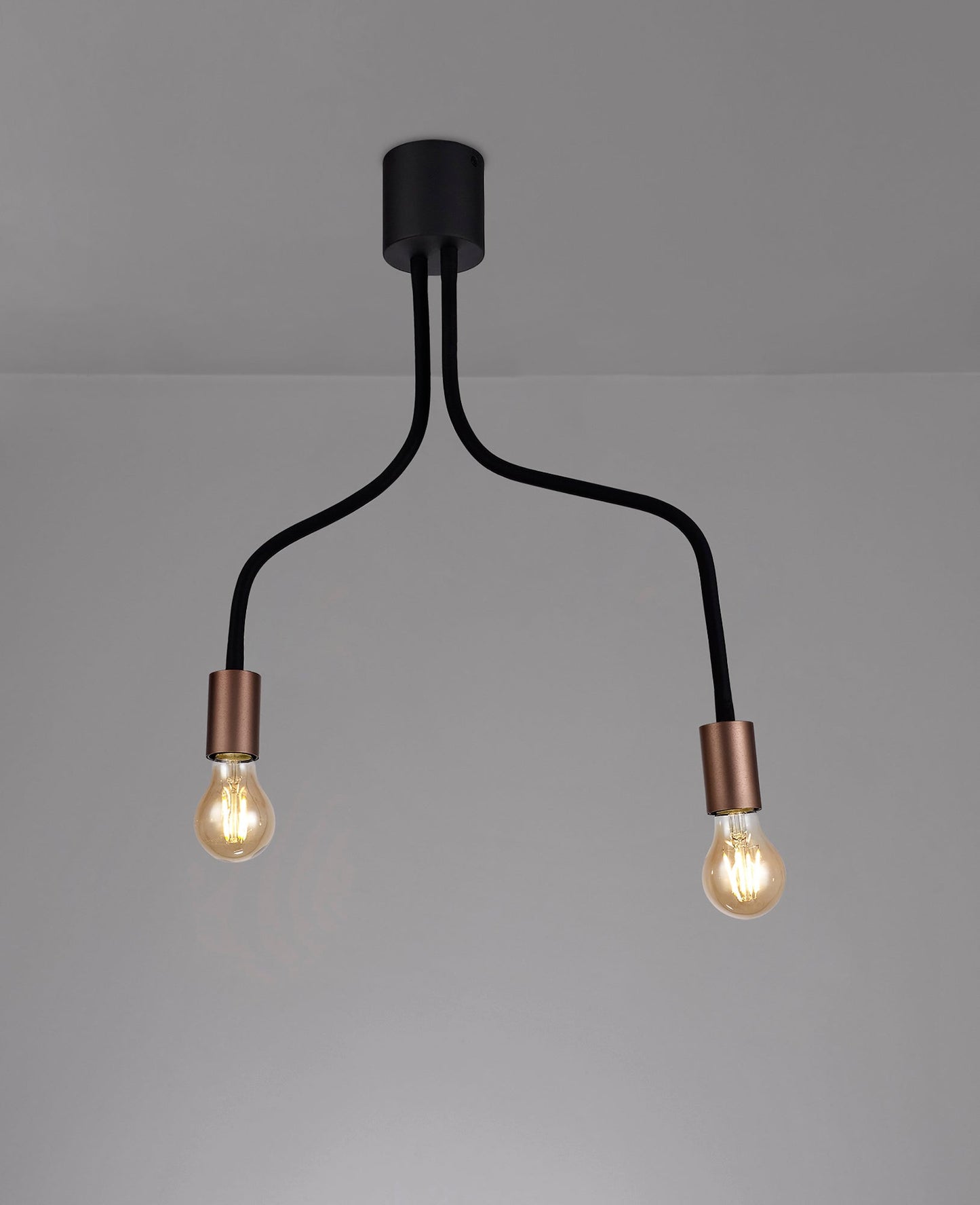 Moss Flexible Ceiling 2 Light E27, Satin Black and Brushed Copper