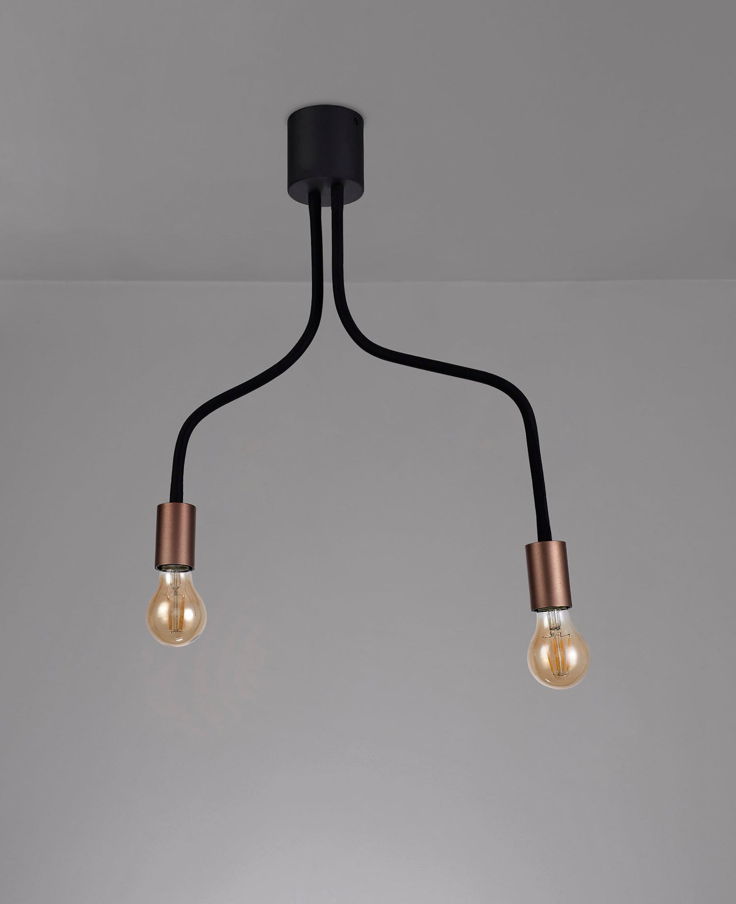 Moss Flexible Ceiling 2 Light E27, Satin Black and Brushed Copper