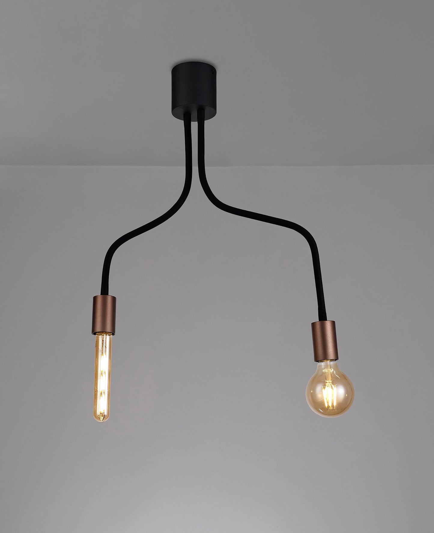Moss Flexible Ceiling 2 Light E27, Satin Black and Brushed Copper