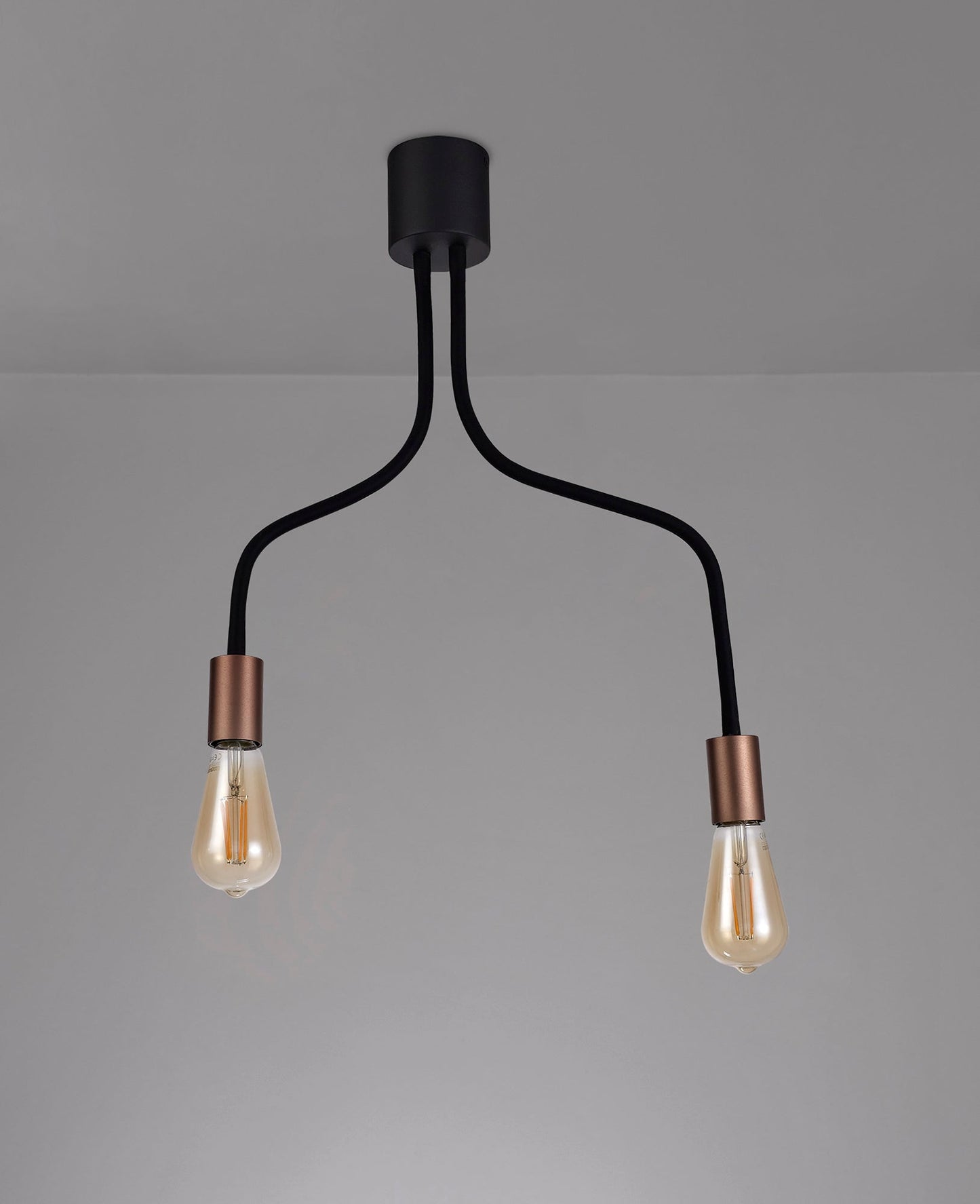 Moss Flexible Ceiling 2 Light E27, Satin Black and Brushed Copper