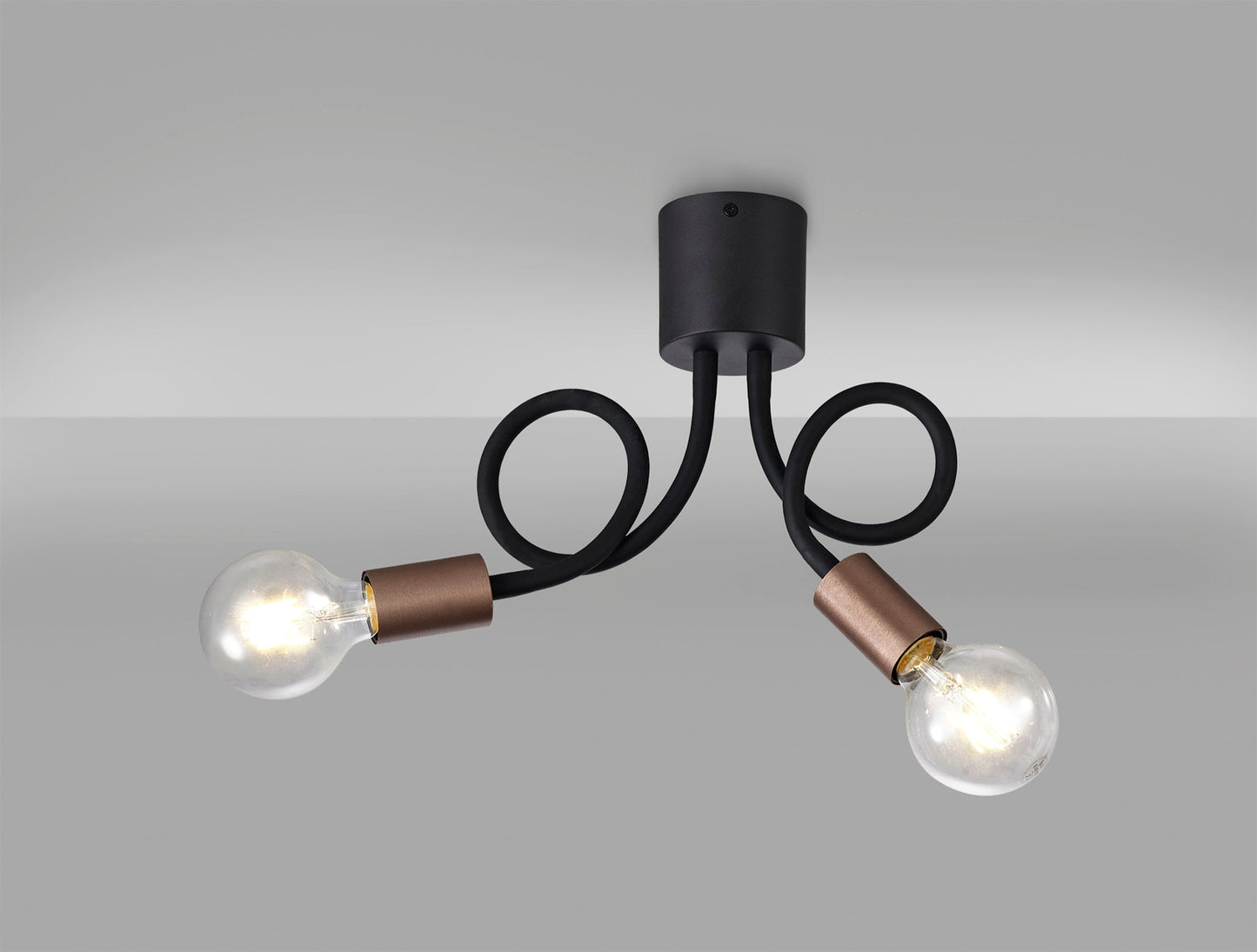 Moss Flexible Ceiling 2 Light E27, Satin Black and Brushed Copper