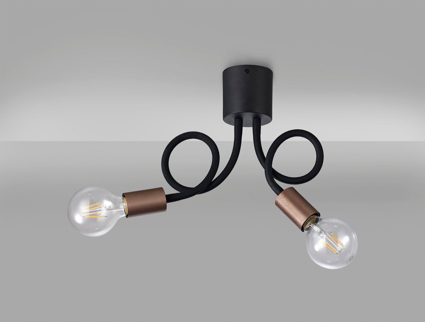 Moss Flexible Ceiling 2 Light E27, Satin Black and Brushed Copper