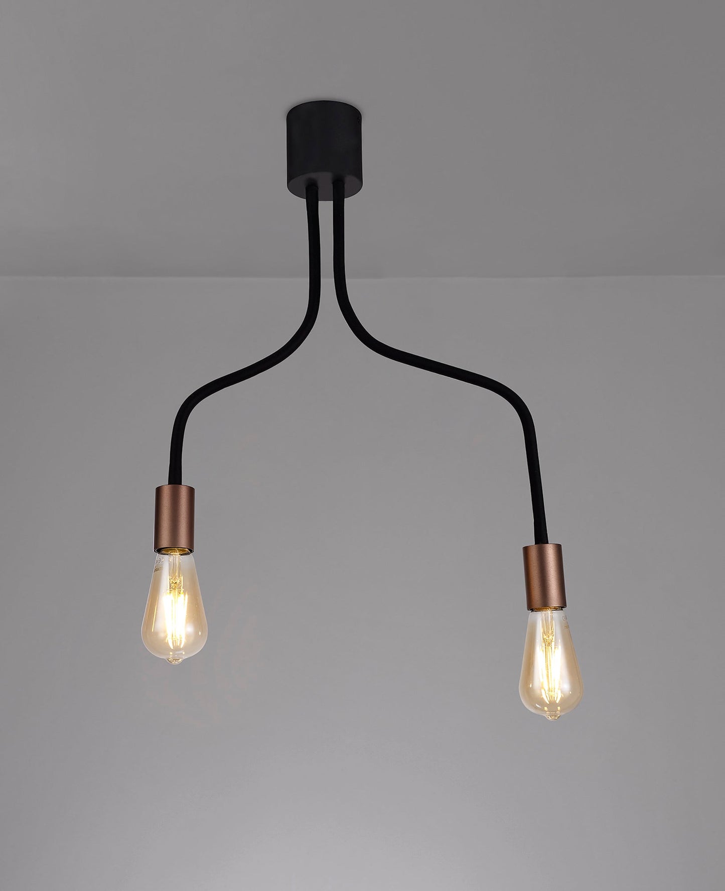 Moss Flexible Ceiling 2 Light E27, Satin Black and Brushed Copper