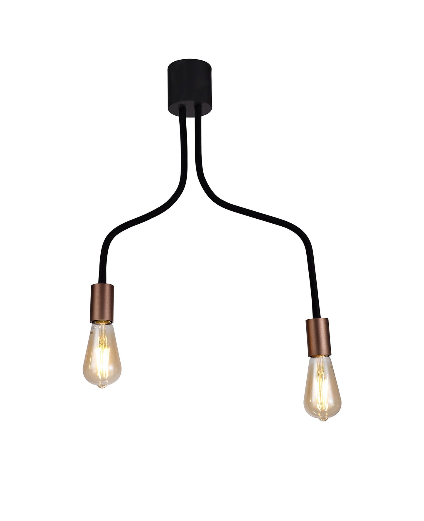Moss Flexible Ceiling 2 Light E27, Satin Black and Brushed Copper