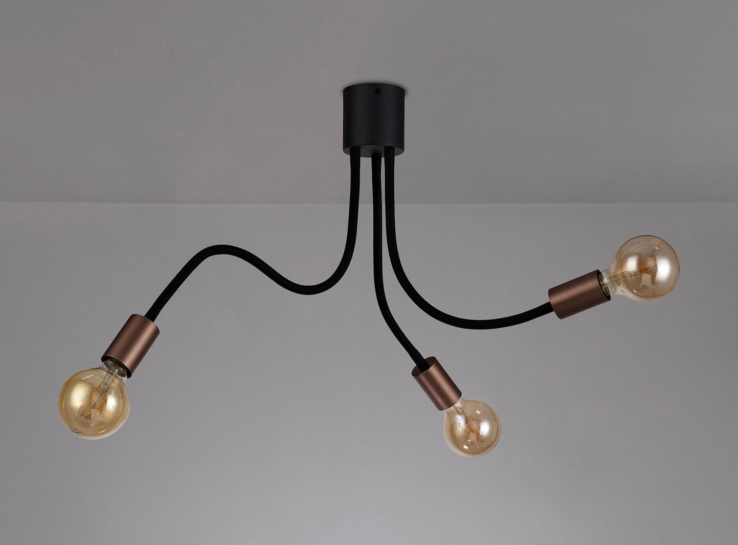 Moss Flexible Ceiling 3 Light E27, Satin Black and Brushed Copper