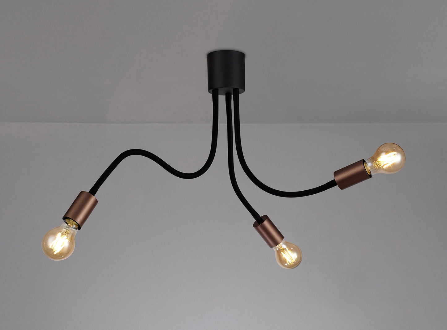 Moss Flexible Ceiling 3 Light E27, Satin Black and Brushed Copper