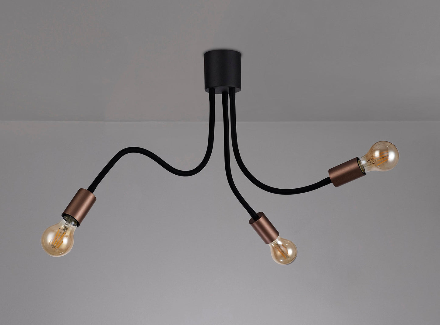 Moss Flexible Ceiling 3 Light E27, Satin Black and Brushed Copper