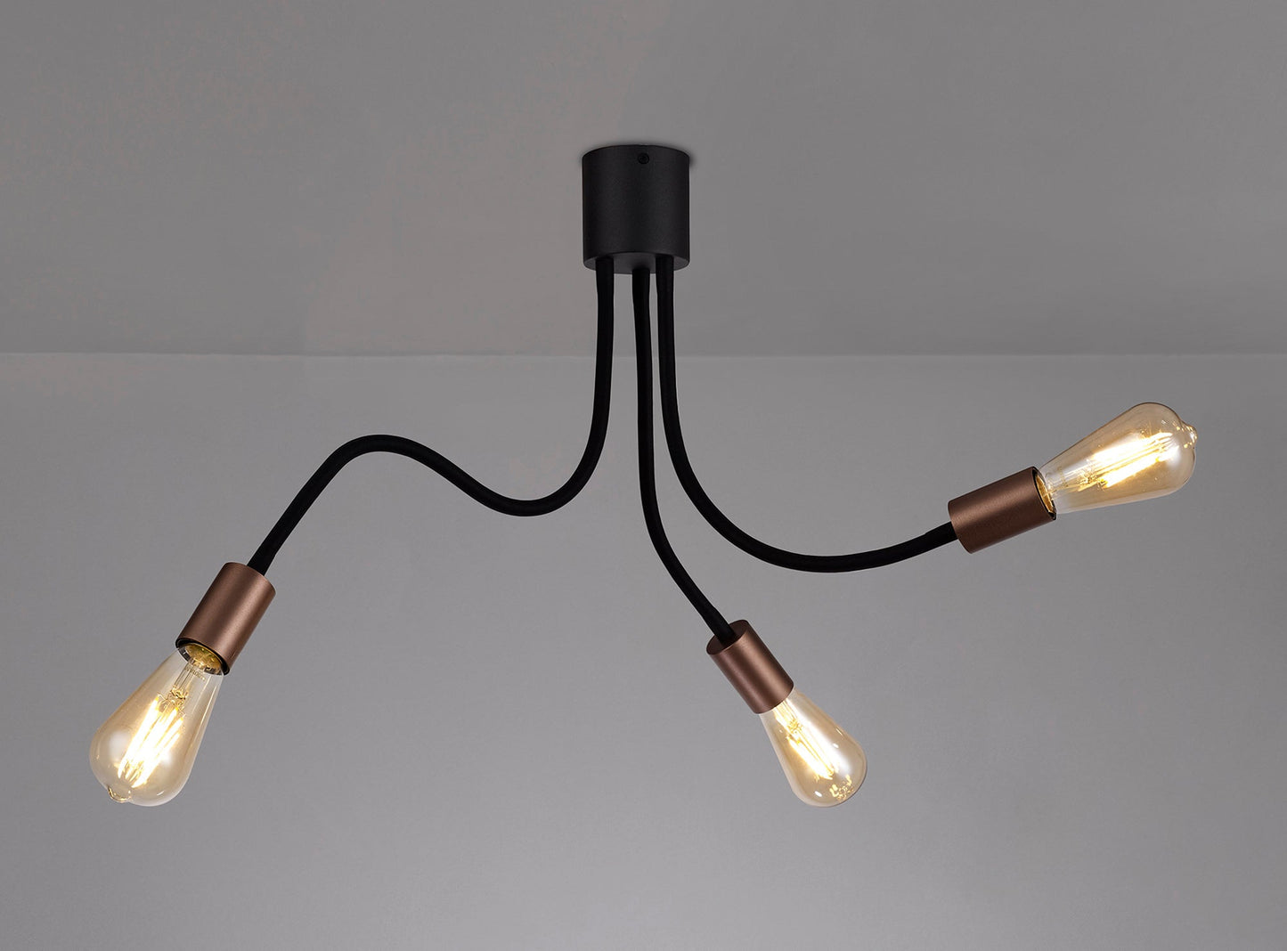 Moss Flexible Ceiling 3 Light E27, Satin Black and Brushed Copper