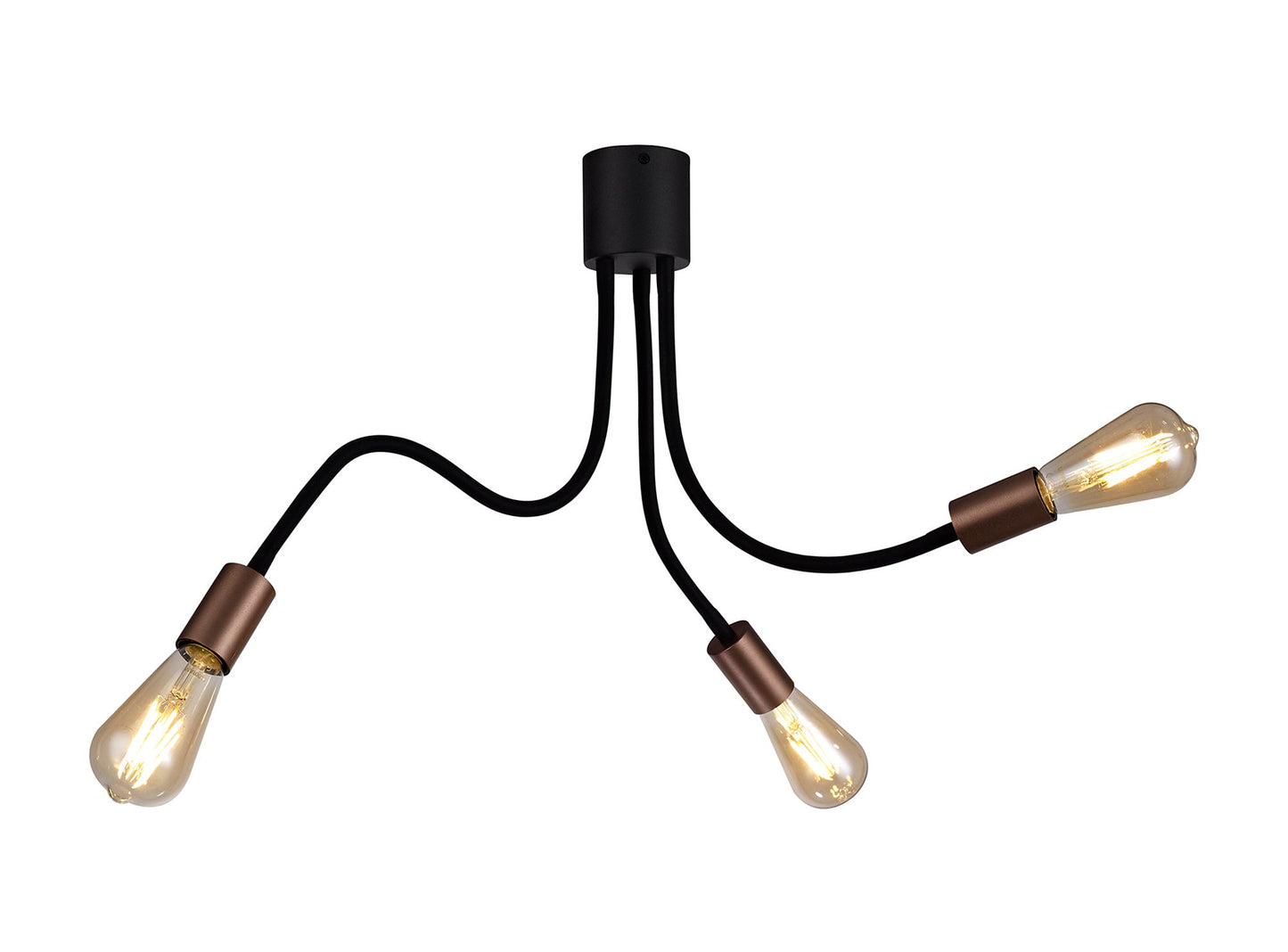 Moss Flexible Ceiling 3 Light E27, Satin Black and Brushed Copper