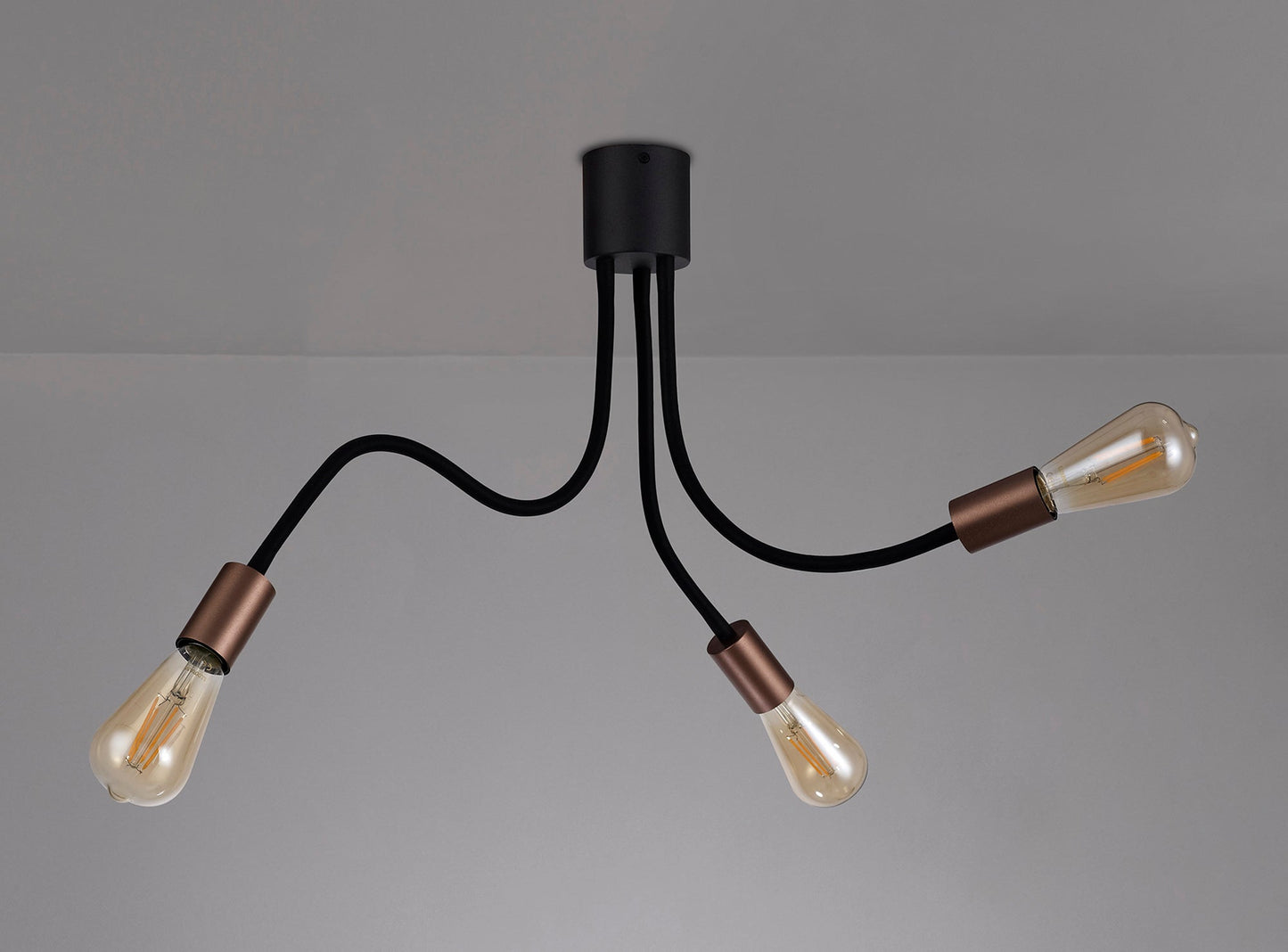 Moss Flexible Ceiling 3 Light E27, Satin Black and Brushed Copper