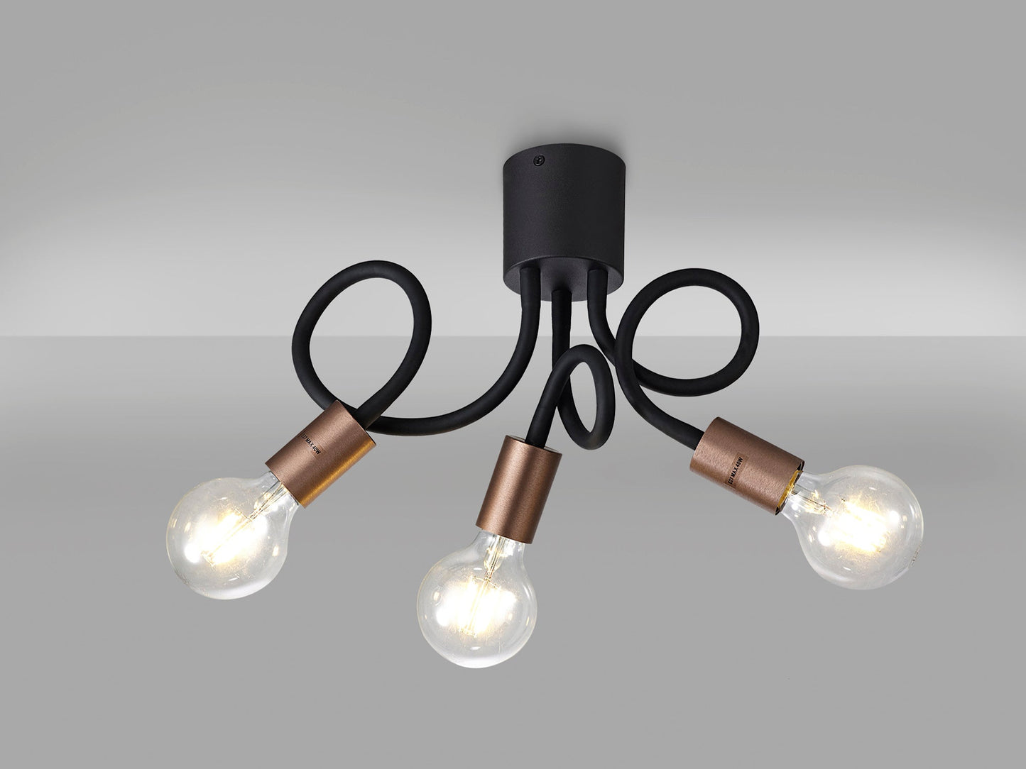 Moss Flexible Ceiling 3 Light E27, Satin Black and Brushed Copper