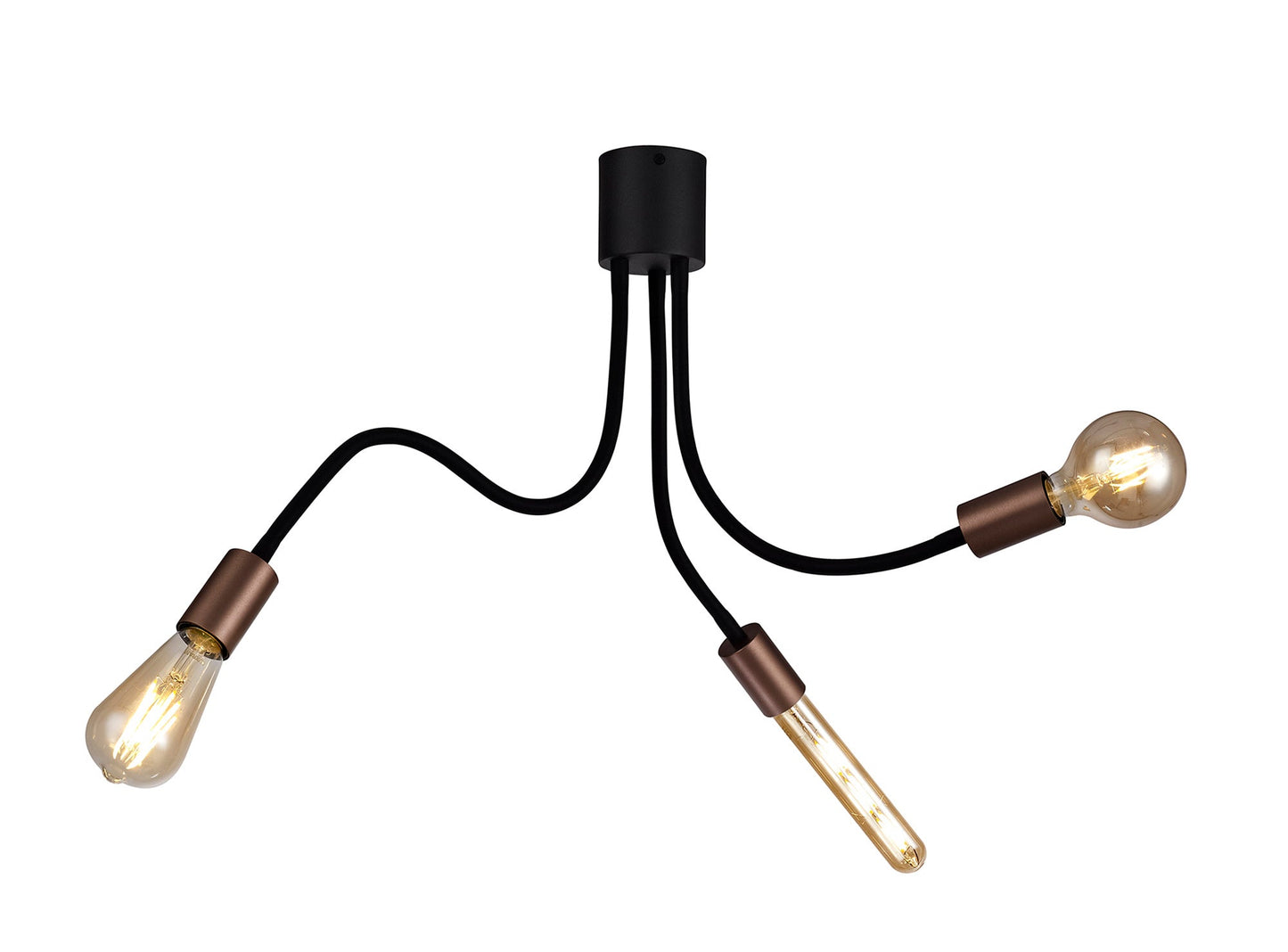 Moss Flexible Ceiling 3 Light E27, Satin Black and Brushed Copper