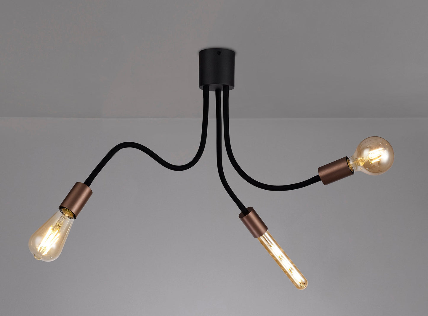 Moss Flexible Ceiling 3 Light E27, Satin Black and Brushed Copper