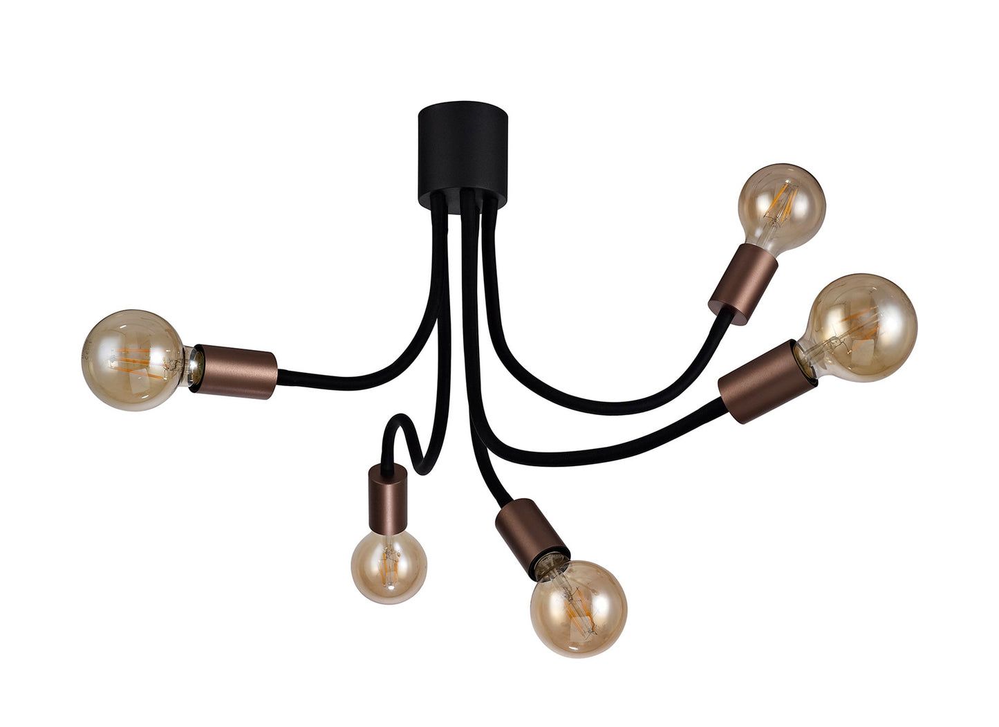Moss Flexible Ceiling 5 Light E27, Satin Black and Brushed Copper