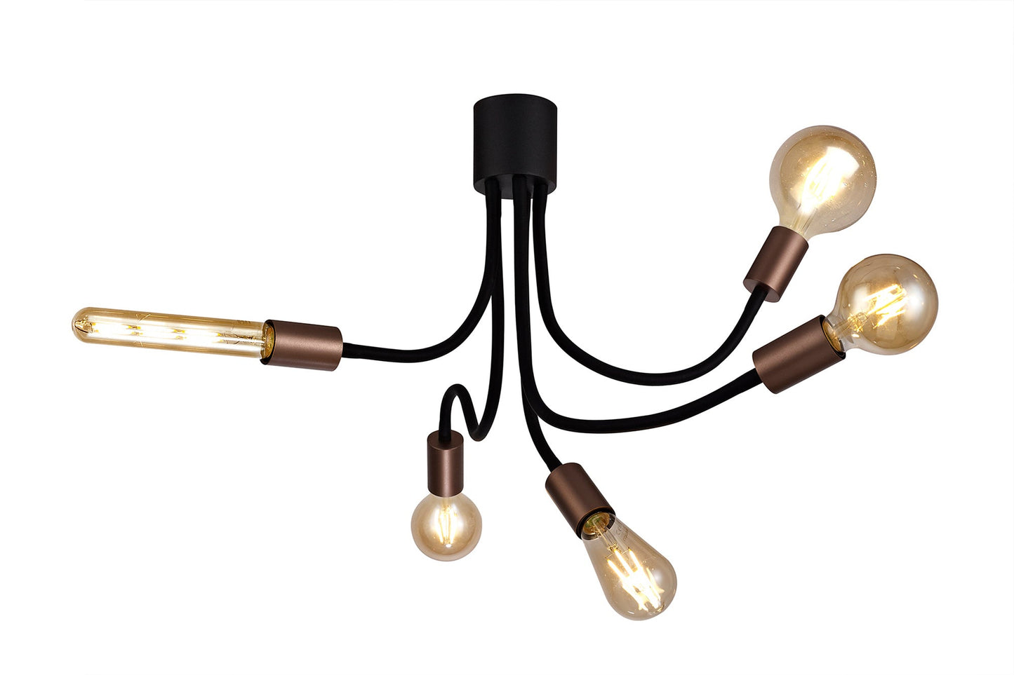 Moss Flexible Ceiling 5 Light E27, Satin Black and Brushed Copper