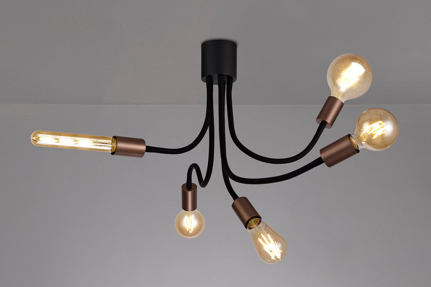 Moss Flexible Ceiling 5 Light E27, Satin Black and Brushed Copper