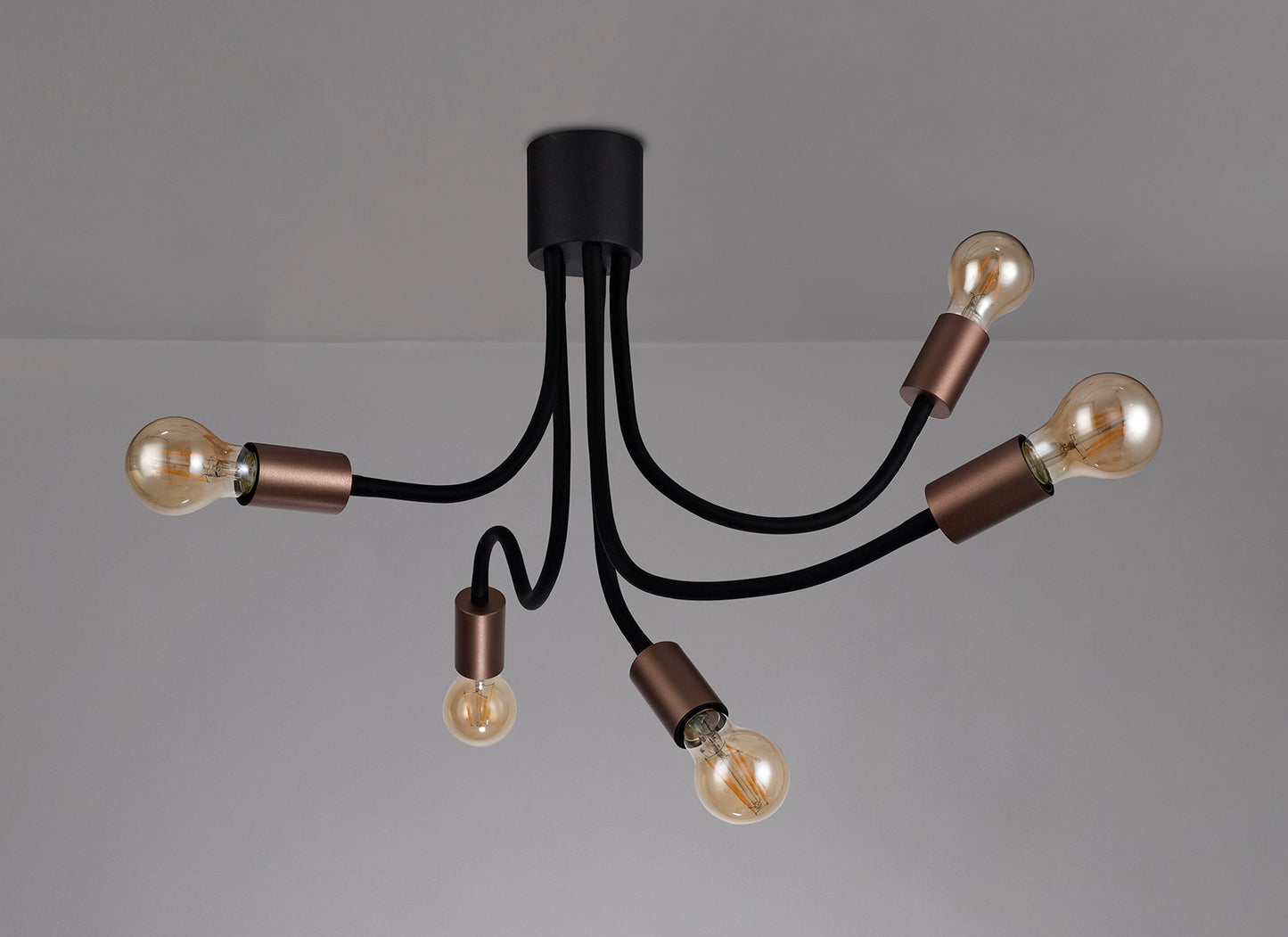 Moss Flexible Ceiling 5 Light E27, Satin Black and Brushed Copper