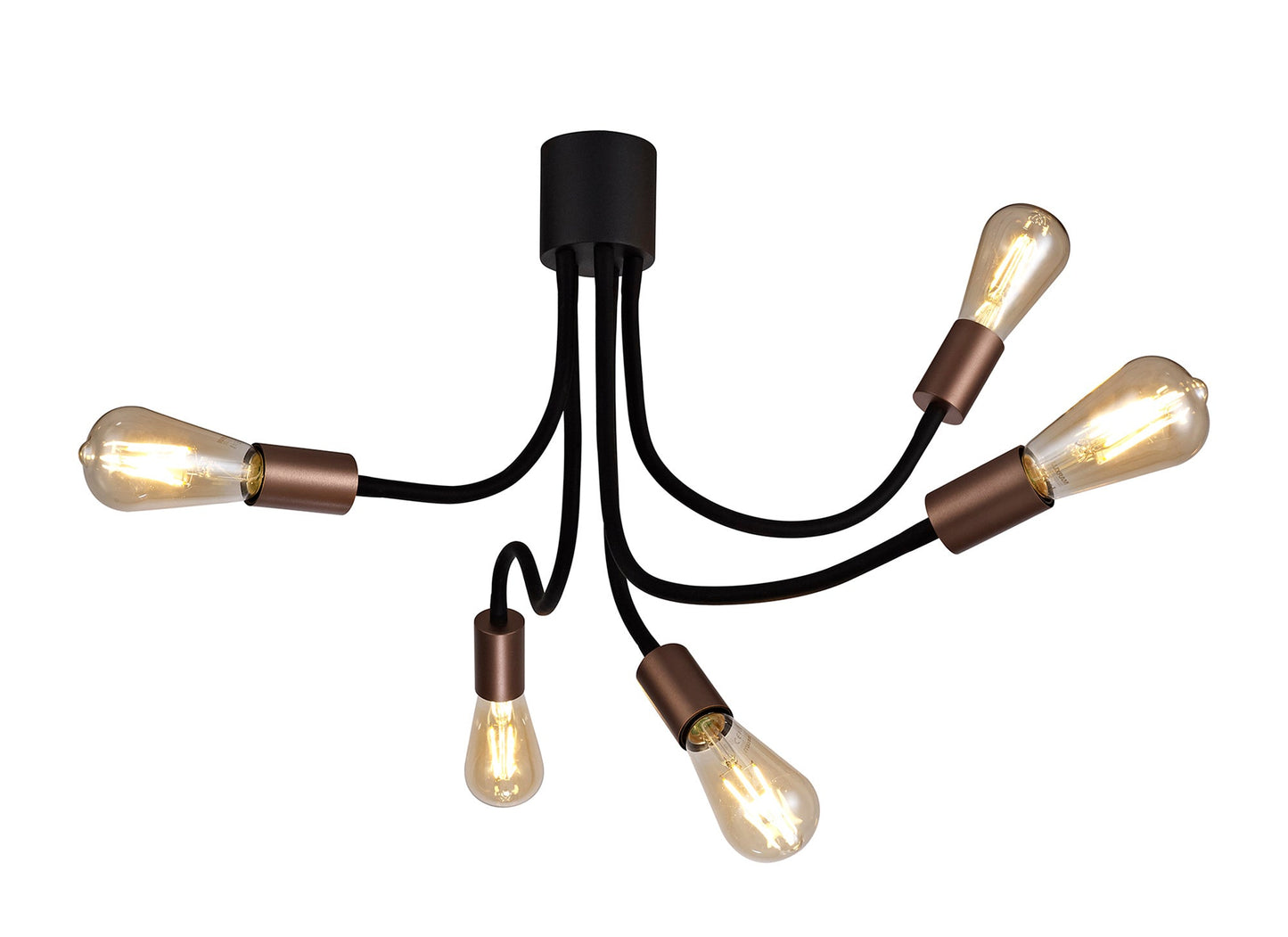 Moss Flexible Ceiling 5 Light E27, Satin Black and Brushed Copper