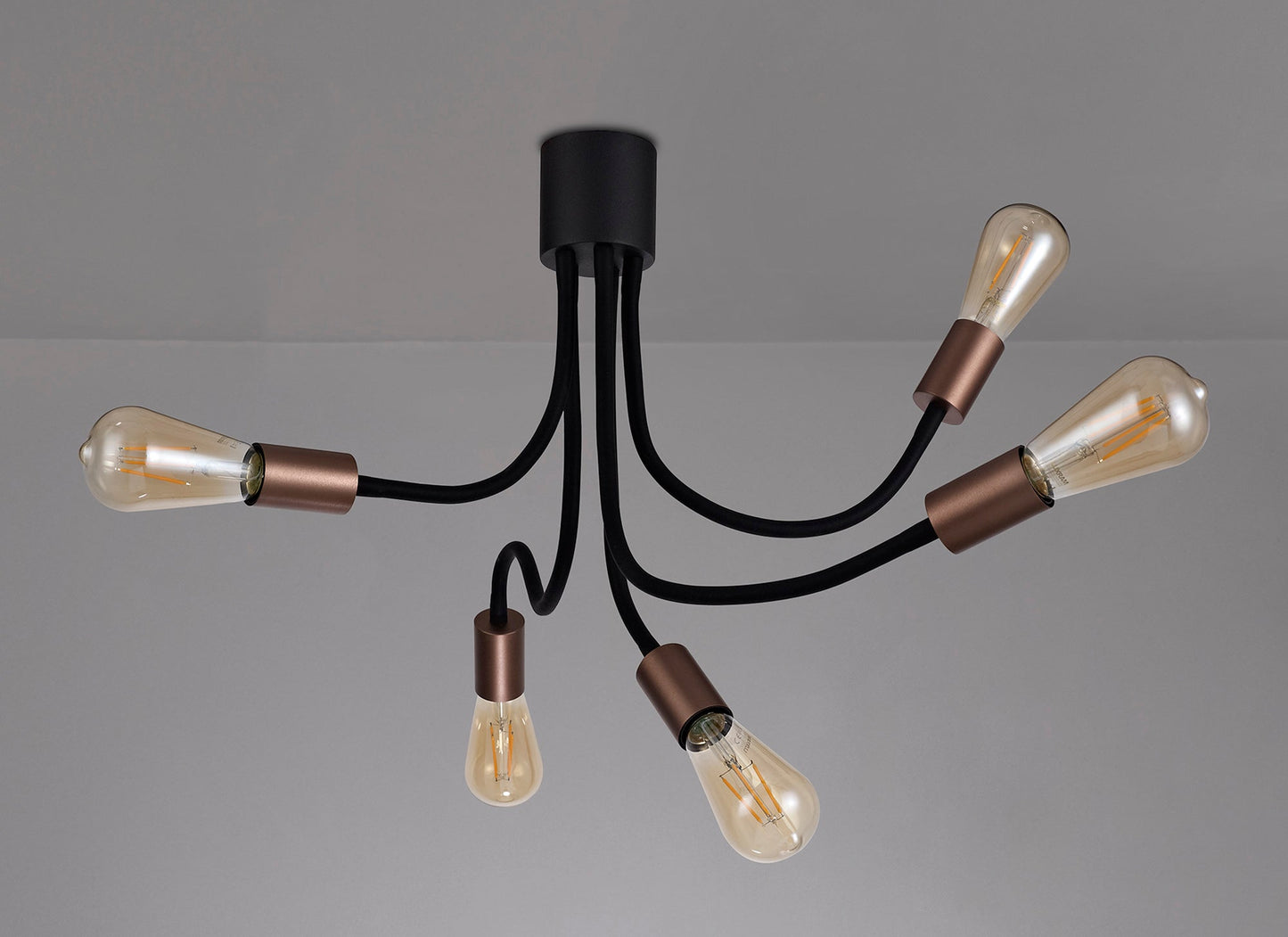 Moss Flexible Ceiling 5 Light E27, Satin Black and Brushed Copper