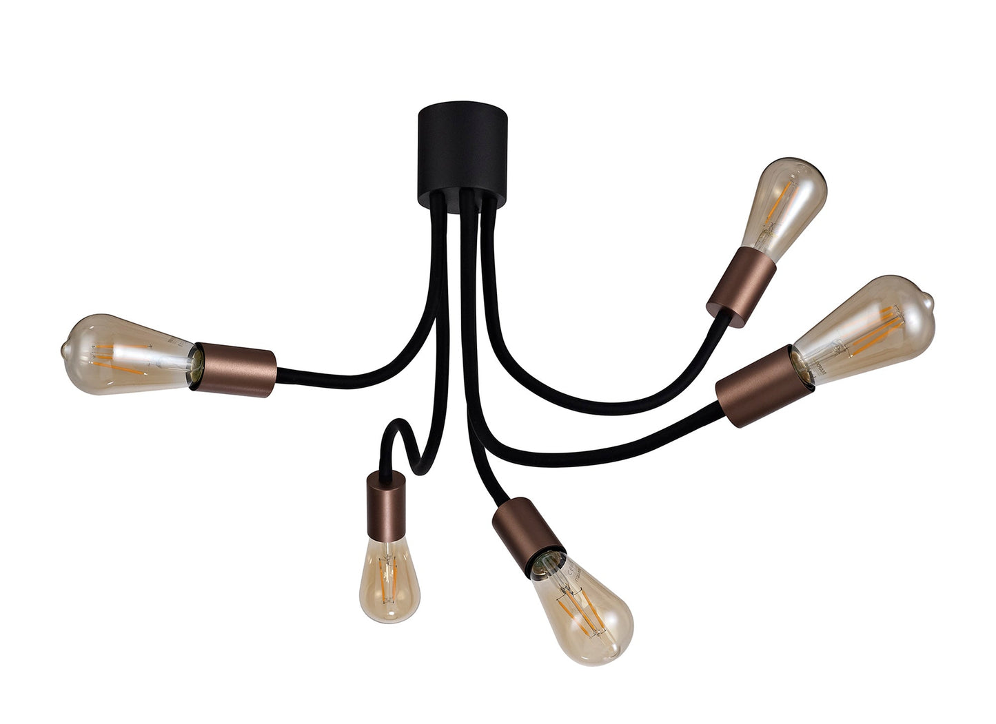 Moss Flexible Ceiling 5 Light E27, Satin Black and Brushed Copper