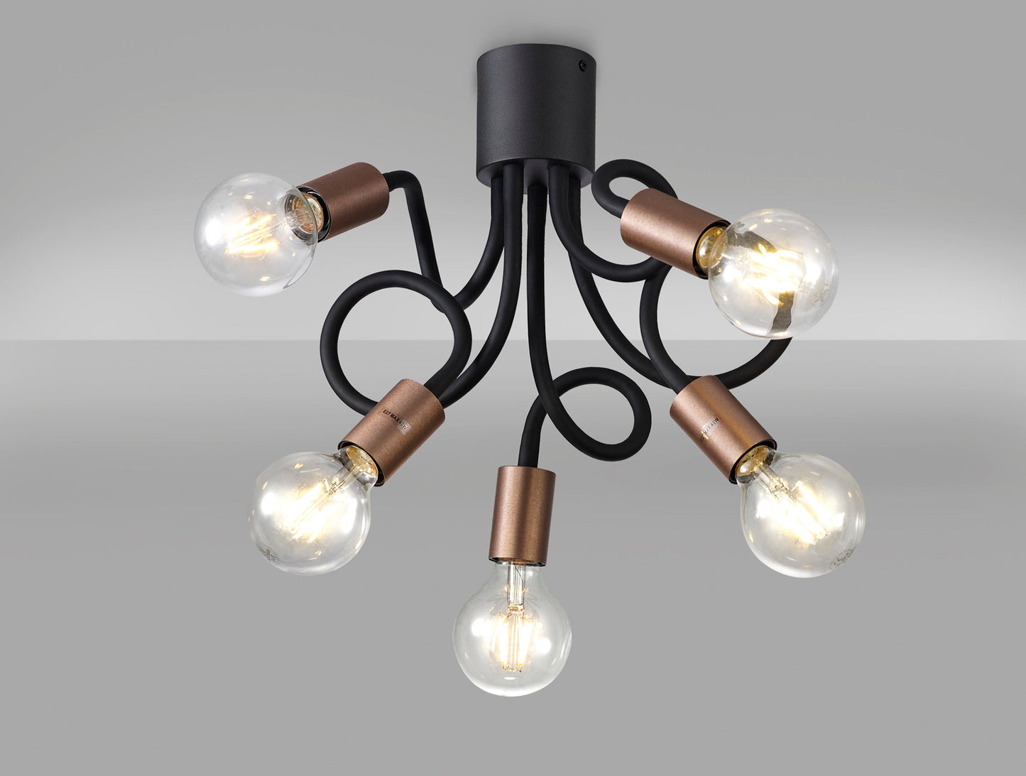 Moss Flexible Ceiling 5 Light E27, Satin Black and Brushed Copper