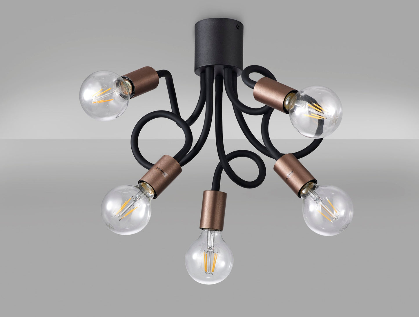 Moss Flexible Ceiling 5 Light E27, Satin Black and Brushed Copper