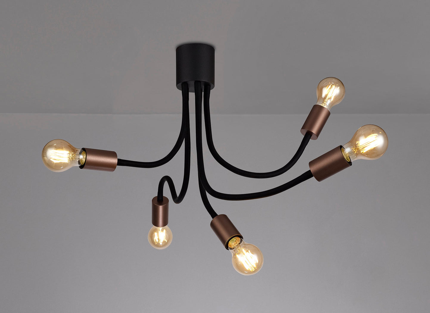 Moss Flexible Ceiling 5 Light E27, Satin Black and Brushed Copper