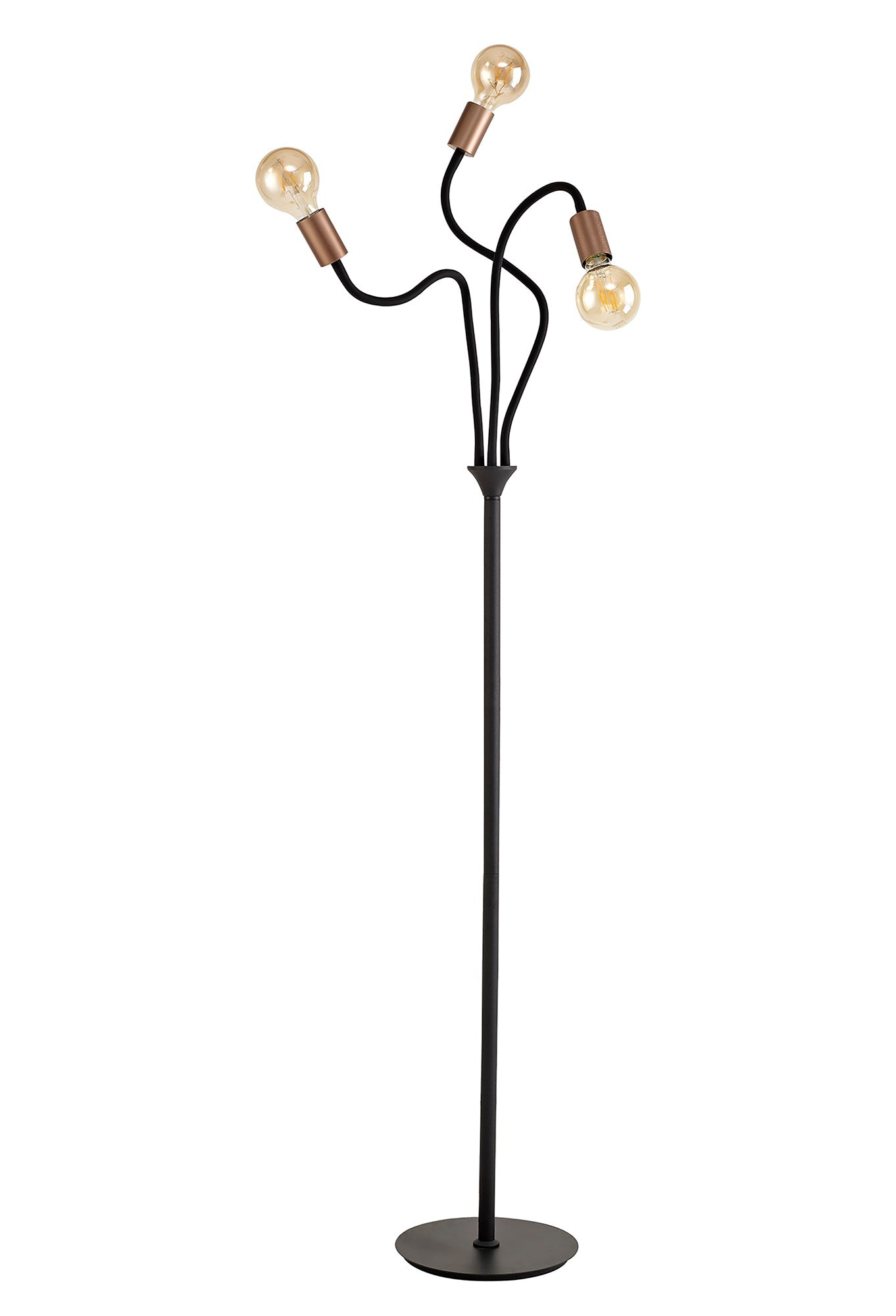 Moss Flexible Floor Lamp, 3 Light E27, Satin Black and Brushed Copper
